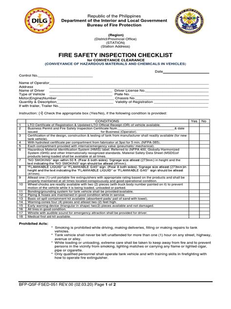 fsed forms|FSED 61F Fire Safety Inspection Checklist Rev.00 .